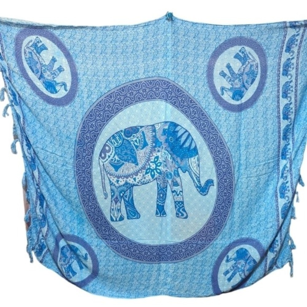 Elephant Scarf Wrap Shawl Paisley Blue Aqua Boho Beach Lightweight‎